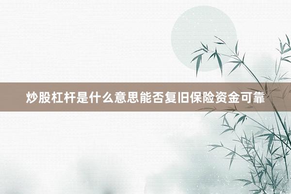 炒股杠杆是什么意思能否复旧保险资金可靠