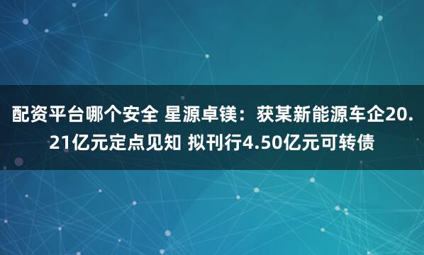 配资平台哪个安全 星源卓镁：获某新能源车企20.21亿元定点见知 拟刊行4.50亿元可转债